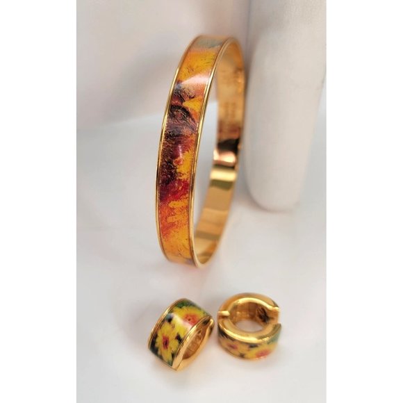 Gold Monet Sunflower Bangle Bracelet and Post Earrings Set by The Met Dh807 - Picture 9 of 14